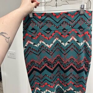 LuLaRoe Teal and Red Chevron Pencil Skirt